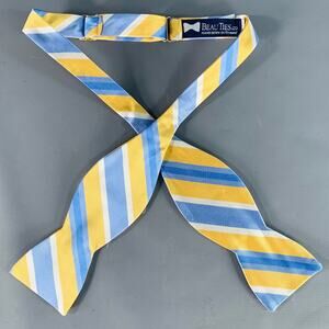 BEAU TIES LTD. Yellow Light Blue Diagonal Stripe Silk Bow Tie